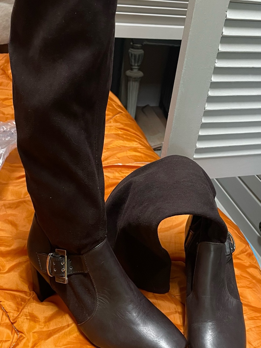 Tahari Dark Brown Over-the-Knee Buckle Boots